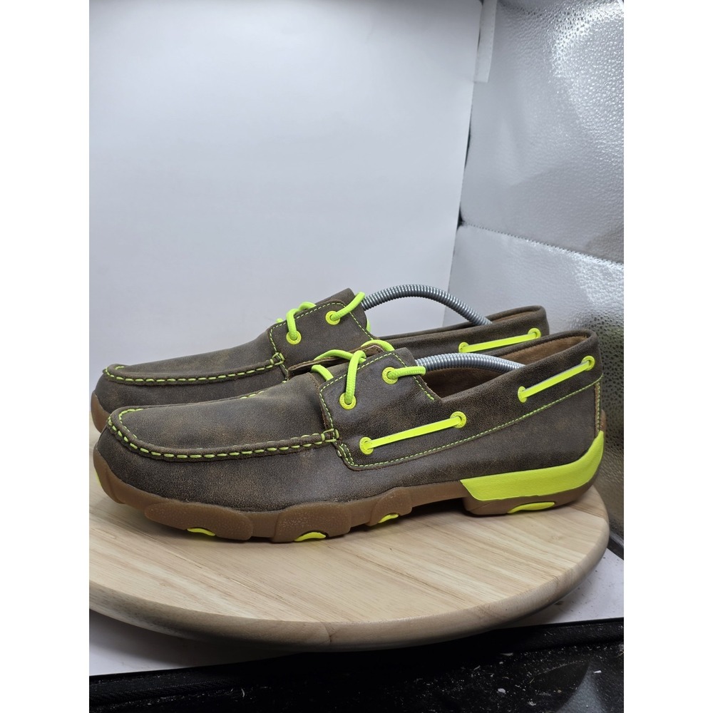 Men's Size 12 M - Twisted X MDM0018 Neon Yellow Brown Leather‎ Driving Moc Shoes